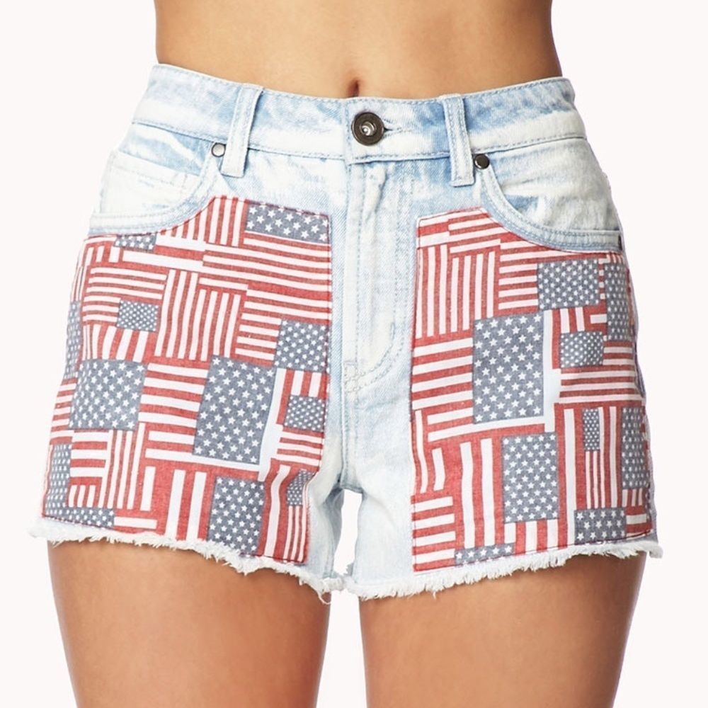 EUC Forever 21 American Flag Cut Off Jean‎ Shorts